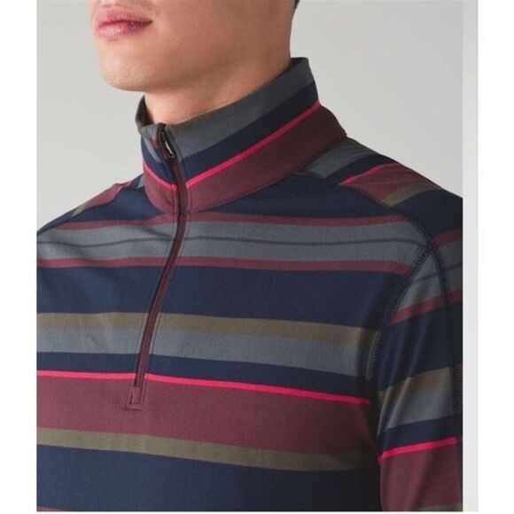 Lululemon Sweatshirt Mens Small Blue Multi Color Striped Quarter Zip Pull Over - Picture 7 of 9